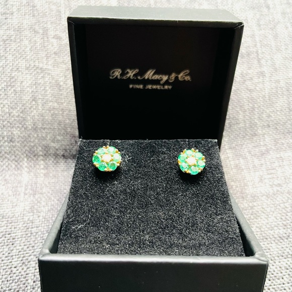 Emerald Flower Stud Earrings in 14k Gold + Emerald Gemstones Green  $950 - Picture 4 of 16